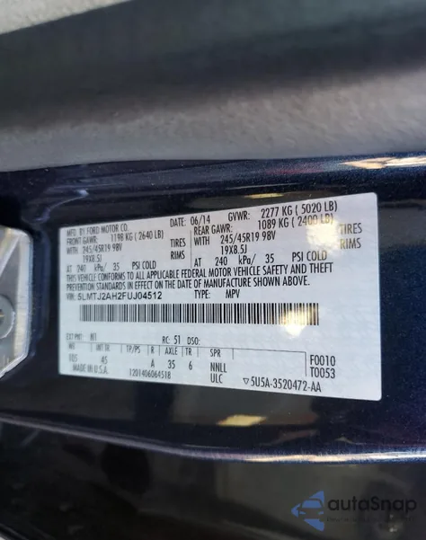 2015 Lincoln Mkc from USA, damaged, VIN 5LMTJ2AH2FUJ04512
